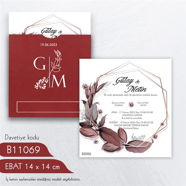 Kare Bordo Davetiye | B11069 |
