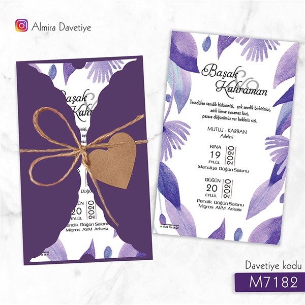 Burgu Zarflı Mor Davetiye | M7182 |