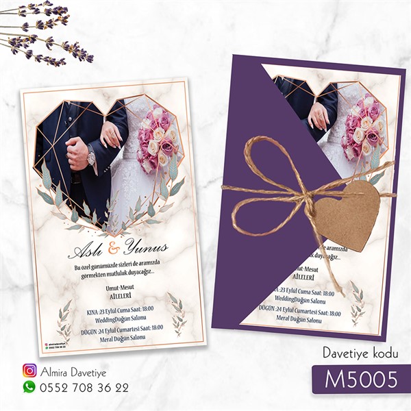 Üçgen Zarflı Mor Davetiye | m5005 |