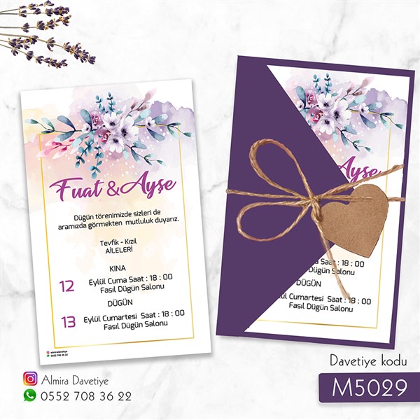 Üçgen Zarflı Mor Davetiye | m5029 |