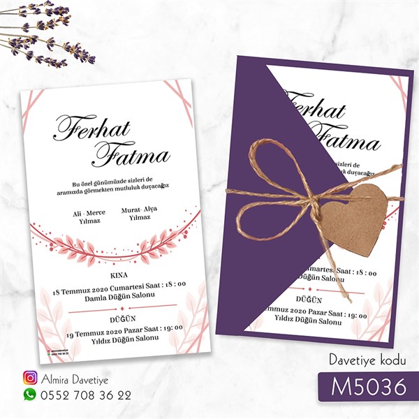 Üçgen Zarflı Mor Davetiye | m5036 |
