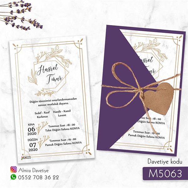 Üçgen Zarflı Mor Davetiye | m5063 |