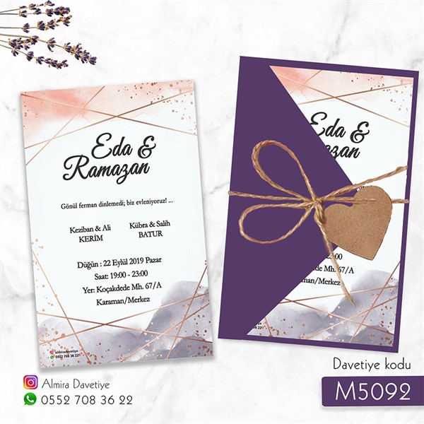 Üçgen Zarflı Mor Davetiye | m5092 |