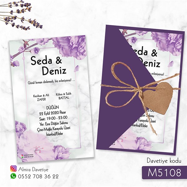 Üçgen Zarflı Mor Davetiye | m5108 |