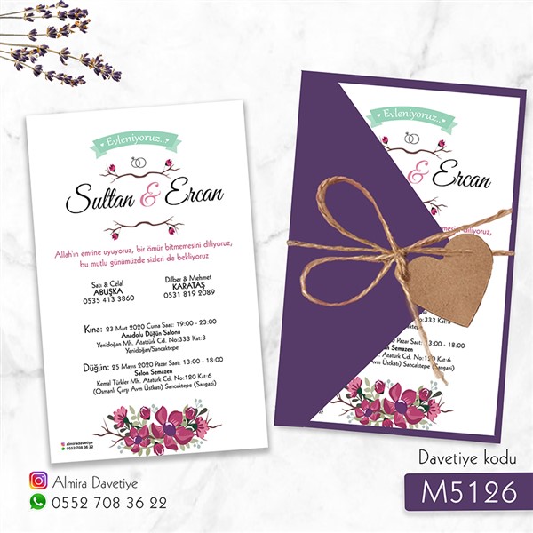 Üçgen Zarflı Mor Davetiye | m5126 |