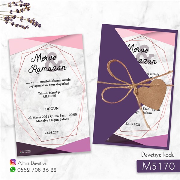Üçgen Zarflı Mor Davetiye | m5170 |