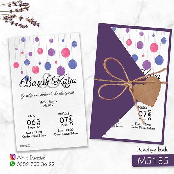 Üçgen Zarflı Mor Davetiye | m5185 |