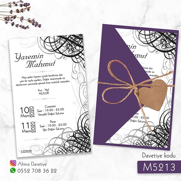 Üçgen Zarflı Mor Davetiye | m5213 |