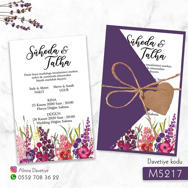 Üçgen Zarflı Mor Davetiye | m5217 |