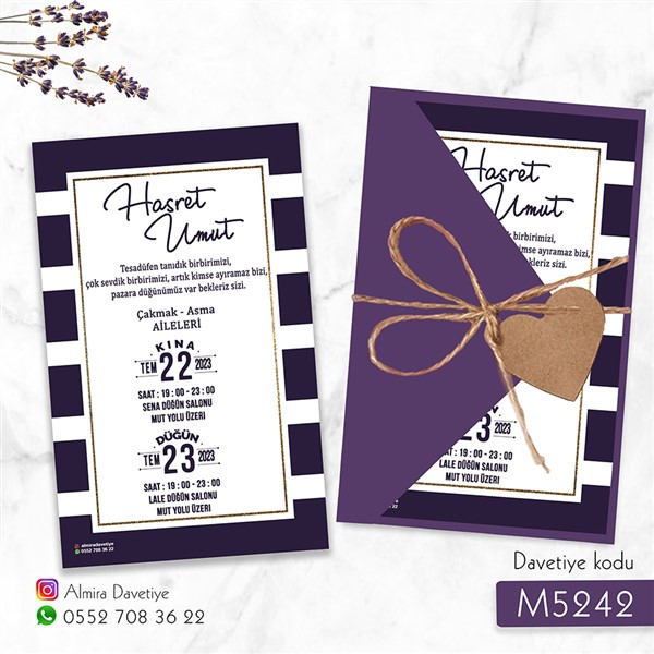 Üçgen Zarflı Mor Davetiye | m5242 |