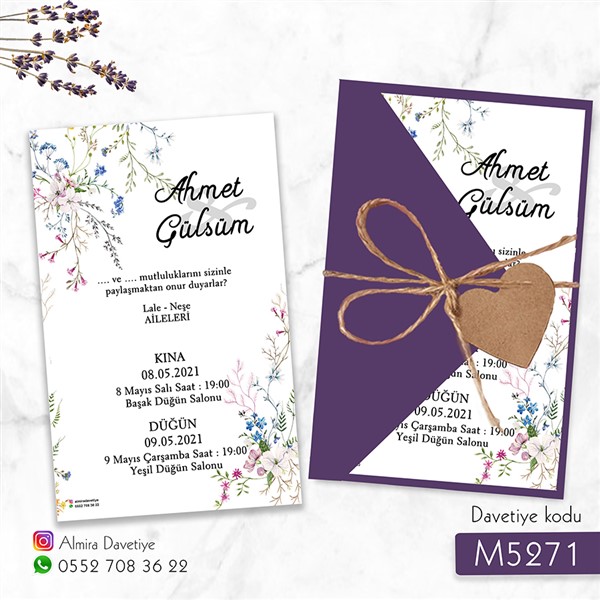 Üçgen Zarflı Mor Davetiye | m5271 |