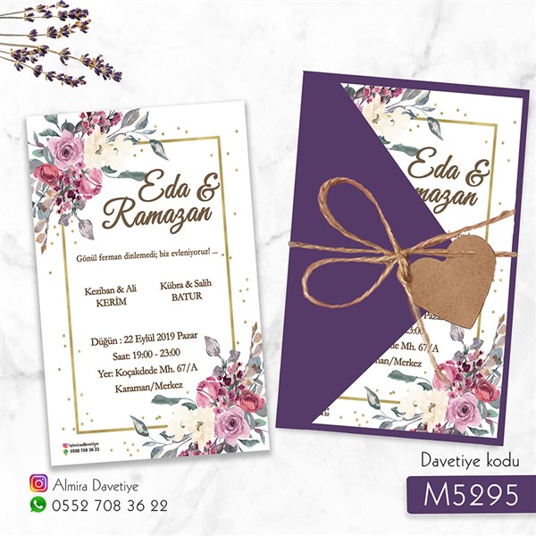 Üçgen Zarflı Mor Davetiye | m5295 |