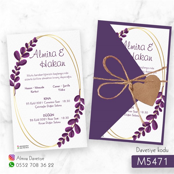 Üçgen Zarflı Mor Davetiye | m5471 |