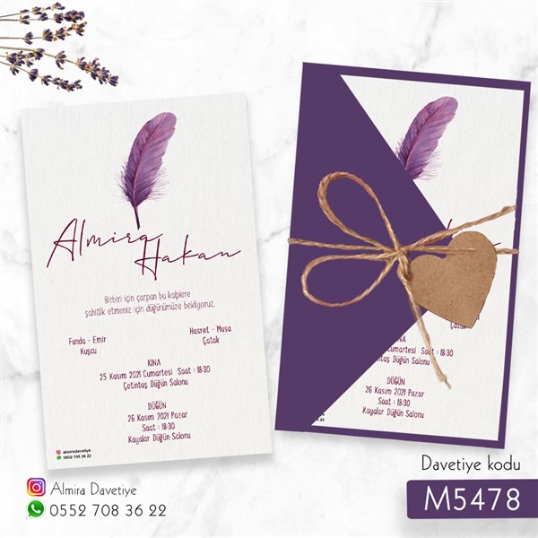Üçgen Zarflı Mor Davetiye | m5478 |