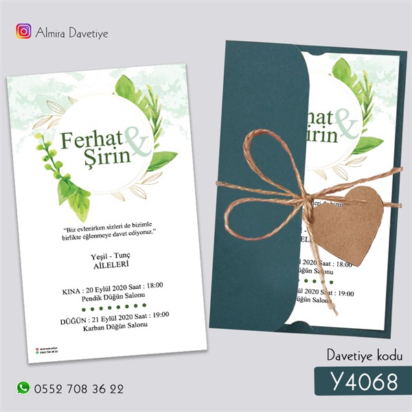 Yarım Kapak Yeşil Davetiye | y4068 |
