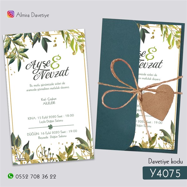 Yarım Kapak Yeşil Davetiye | y4075 |