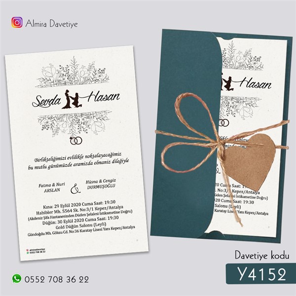 Yarım Kapak Yeşil Davetiye | y4152 |