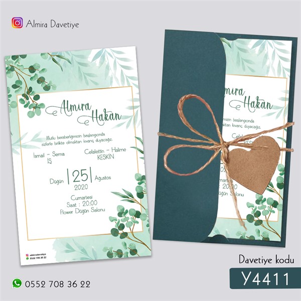 Yarım Kapak Yeşil Davetiye | y4411 |