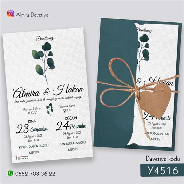Yarım Kapak Yeşil Davetiye | y4516 |