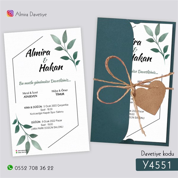 Yarım Kapak Yeşil Davetiye | y4551 |