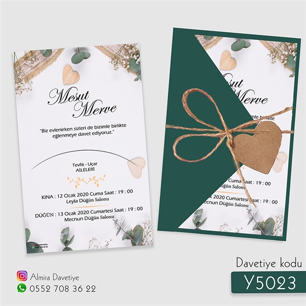 Üçgen Zarflı Yeşil Davetiye | y5023 |