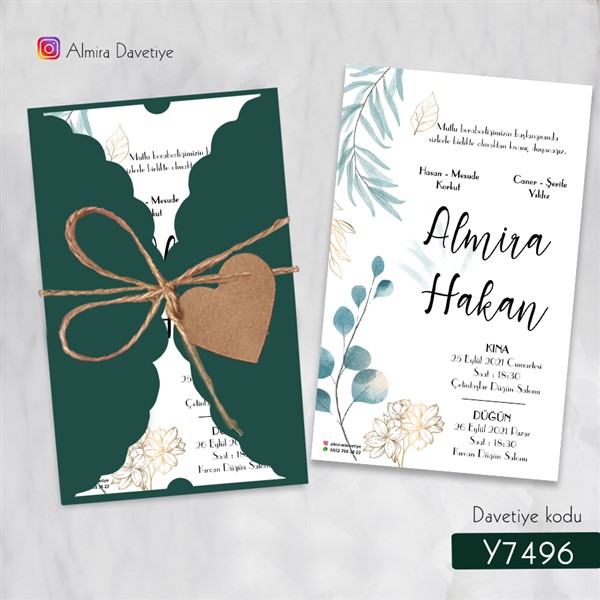 Burgu Zarflı Yeşil Davetiye | y7496 |