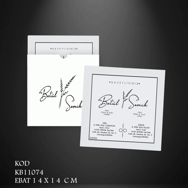 Kare Beyaz Davetiye | KB11074 |