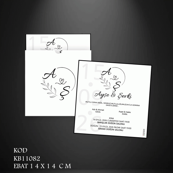 Kare Beyaz Davetiye | KB11082 |