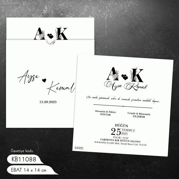 Kare Beyaz Davetiye | KB11088